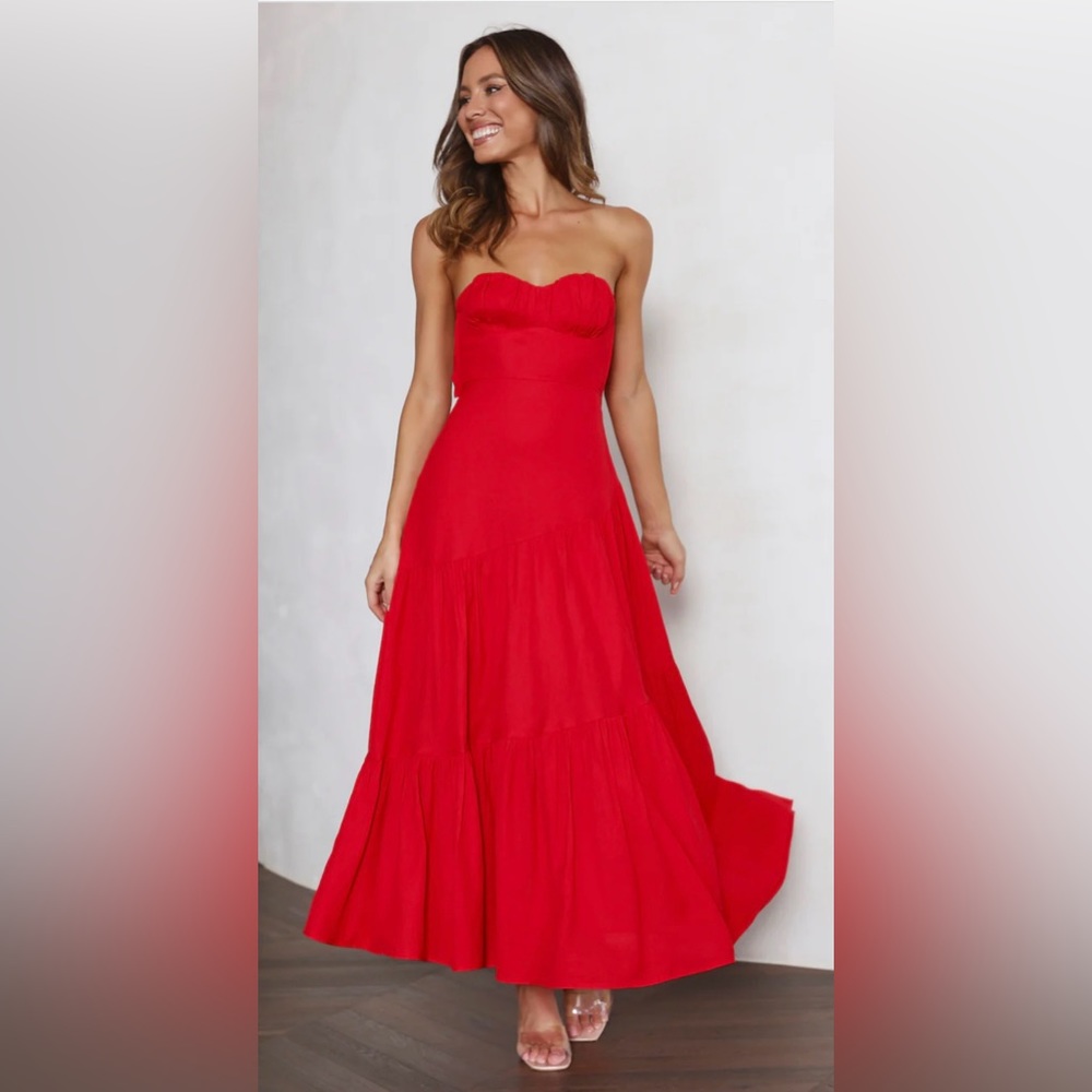 Red Sweetheart Strapless Maxi Dress + Tie-Up Back